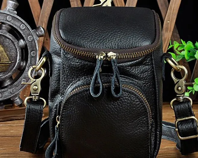 Minimal Lines Leather Mens Cell Phone Holster Belt Pouch Waist Bag Mens Side Bag Shoulder Bag for Men