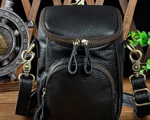 Minimal Lines Leather Mens Cell Phone Holster Belt Pouch Waist Bag Mens Side Bag Shoulder Bag for Men