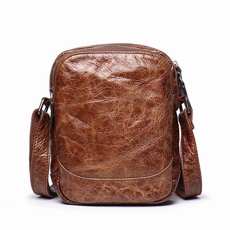 Classic Travel Cool Brown Leather Men's Small Vertical Side Bag Black Vertical Messenger Bag For Men