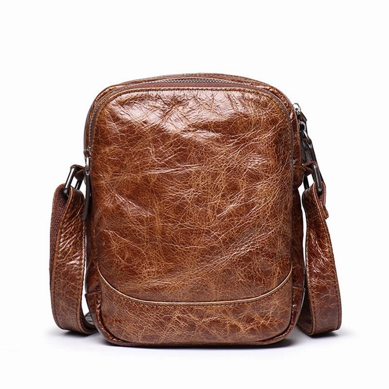 Urban Companion Cool Brown Leather Men's Small Vertical Side Bag Black Vertical Messenger Bag For Men