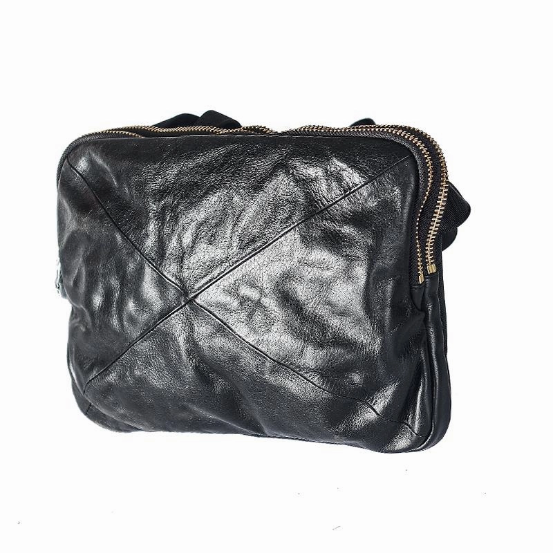 Cool Black Leather Men 10 inches Chest Bag Messenger Bag Courier Bags Postman Bag For Men Trendy Travel Durable Performance