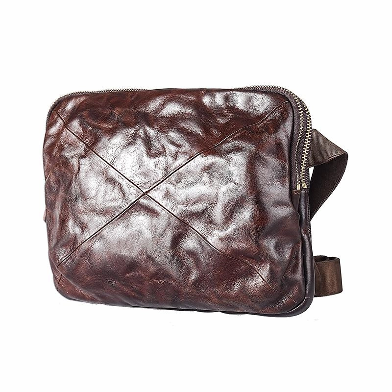 Cool Black Leather Men 10 inches Chest Bag Messenger Bag Courier Bags Postman Bag For Men Modern Adventure