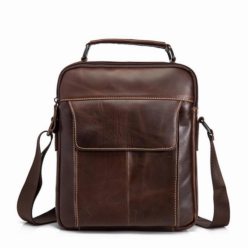 Practical Choice Minimal Everyday Cool Brown Leather Men's Small Vertical Messenger Bag Brown Small Side Bag For Men