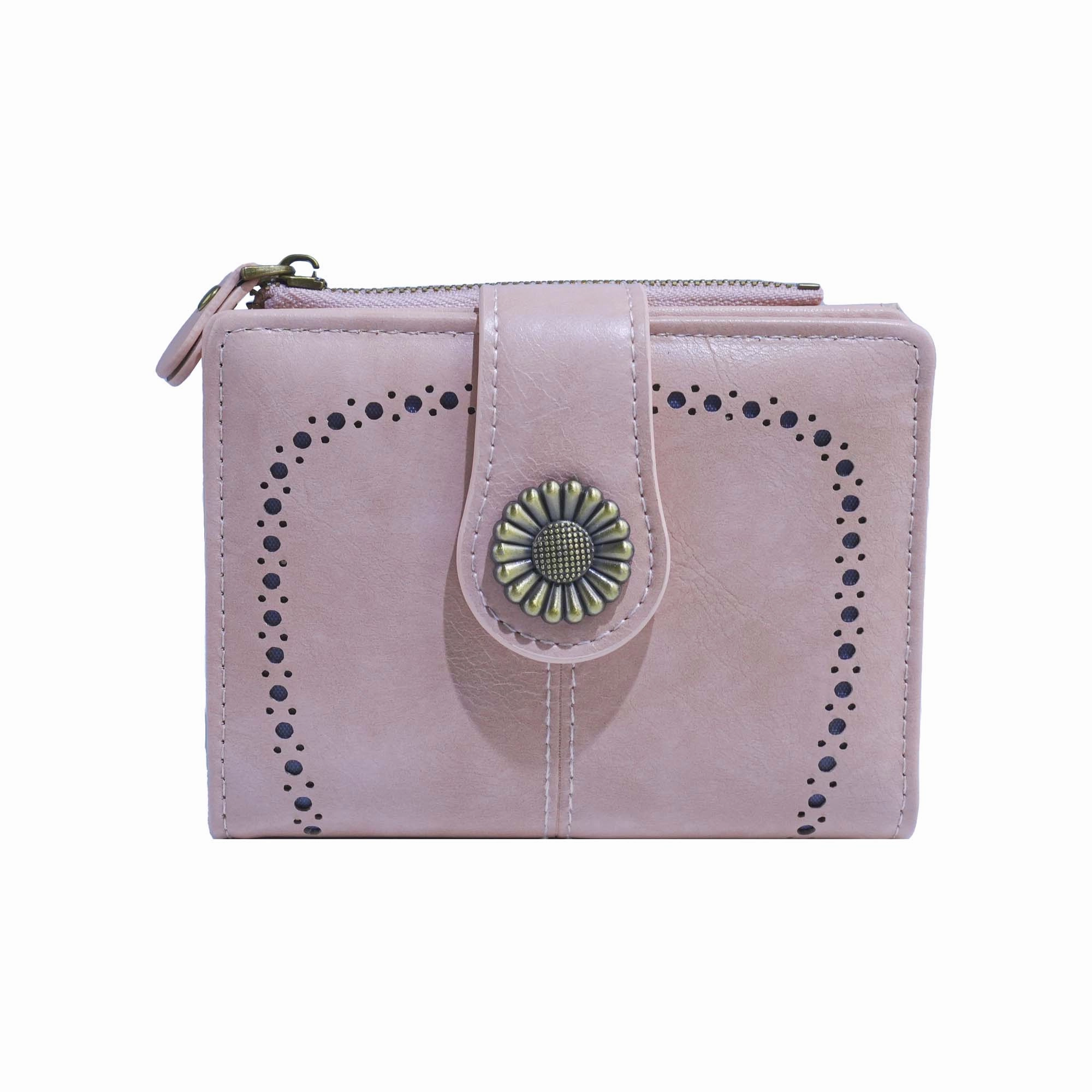 YX25766-6 Lena Vegan Leather Laser Cut Out Detail Wallet Slim Build Portable Organizer