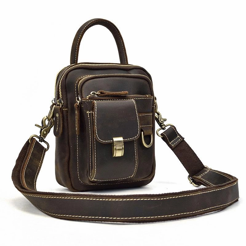 Outdoor Activity Lightweight Function Cool Black Coffee Leather Men Vintage Mini Handbag Small Shoulder Bags Messenger Bag For Men