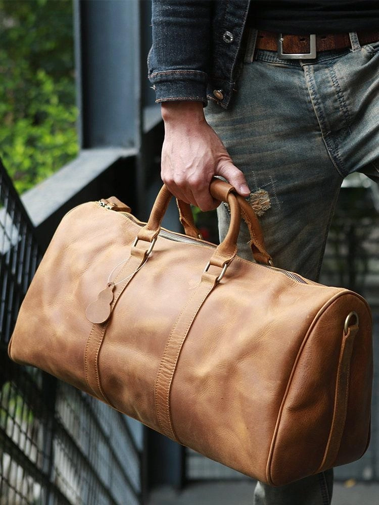 Universal Design Adjustable Handles Mens Travel Bag, Full Grain Leather Duffel Bag, Handcrafted Duffle Bag, Weekend Luggage Bag,Unique Christmas Gifts,Carry-on Bag
