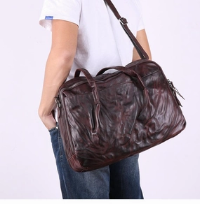 Functional Organizer Coffee Leather Men's 14 inches inches Large Courier Bag Travel Bag Weekend Bag Messenger Bag Postman Bag For Men