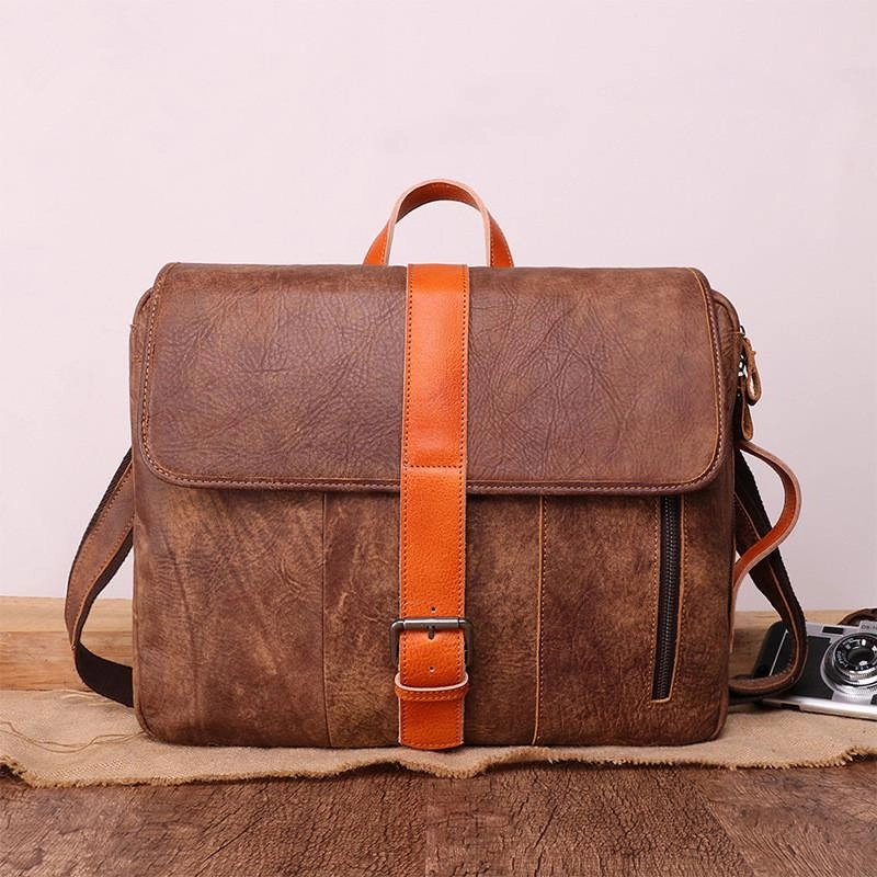 Stylish Simplicity Cool Brown Leather Men's Messenger Bag Handbag Backpack Briefcase For Men