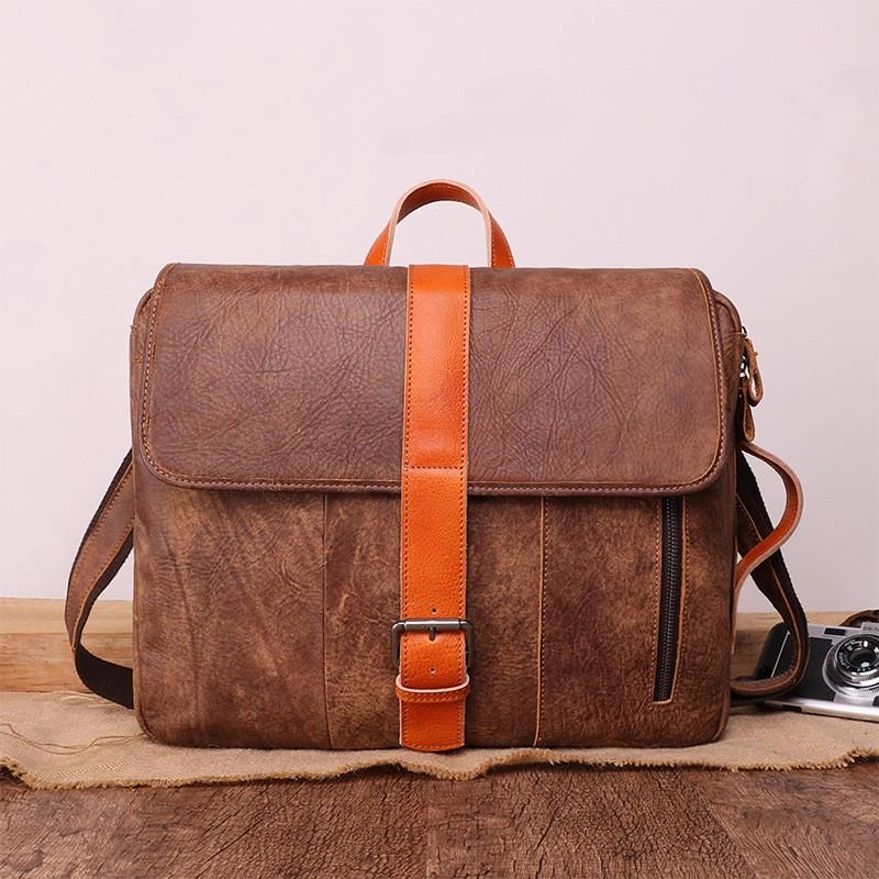 Cool Brown Leather Men's Messenger Bag Handbag Backpack Briefcase For Men Classic Shape