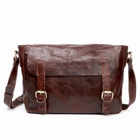 Brown Leather Mens Casual Courier Bags Messenger Bags 10 inches Postman Bag For Men Weekend Escape Effortless Chic