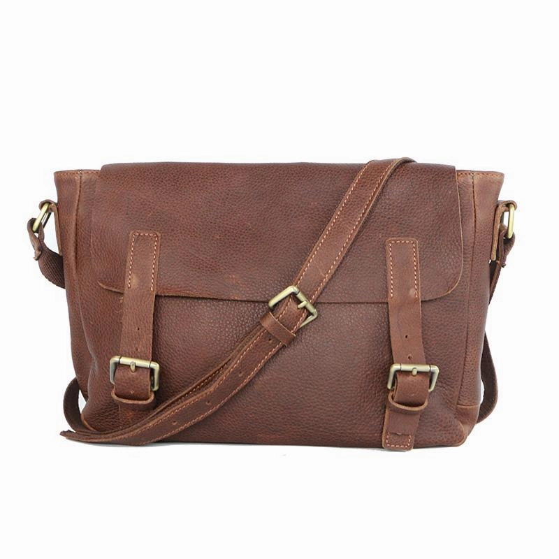 Daily Functionality Brown Leather Mens Casual Courier Bags Messenger Bags 10 inches Postman Bag For Men