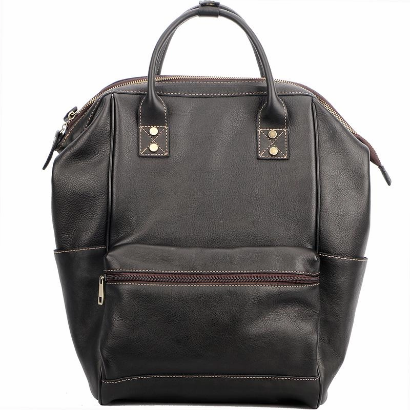 Cool Black Leather Mens Travel Backpack Work Handbag Briefcase Work Backpack For Men Functional weekend carrier