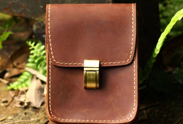 Genuine Leather Mens Hip Bag Cool Waist Bag iPad Bag  Bike Bag Cycling Bag For Men Magnetic Close