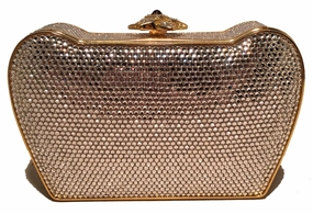 Glam Charm Judith Leiber Clear Swarovski Crystal Flower Top Minaudiere Evening Bag Clutch