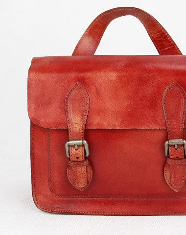Minimal accessory Handmade red vintage leather Satchel Bag crossbody Shoulder Bag for girl women