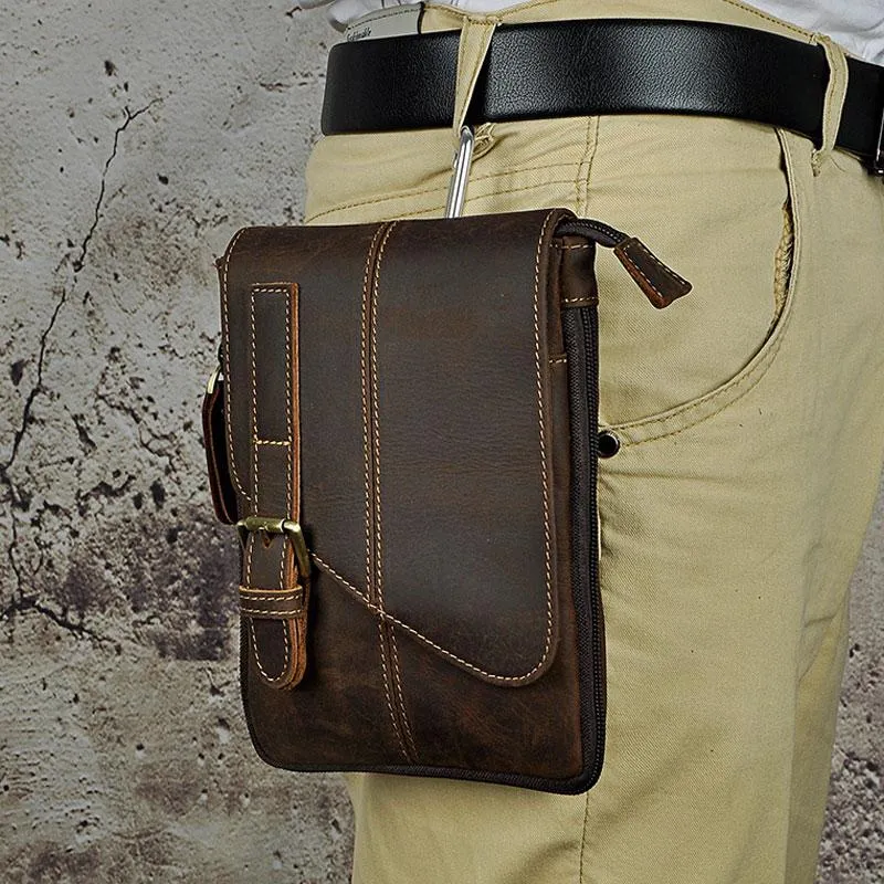 Minimal Aesthetic Mens Leather Small Side Bag COURIER BAGs Waist Pouch Holster Belt Case Belt Pouch for Men