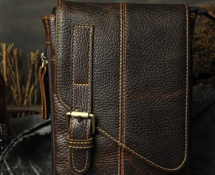 Mens Leather Small Side Bag COURIER BAGs Waist Pouch Holster Belt Case Belt Pouch for Men Elegant Modernism