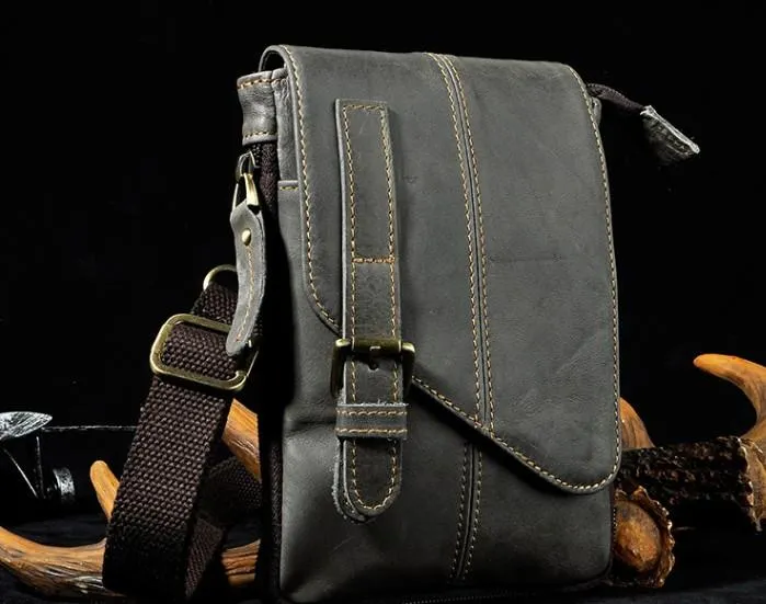 Mens Leather Small Side Bag COURIER BAGs Waist Pouch Holster Belt Case Belt Pouch for Men Pocket Size