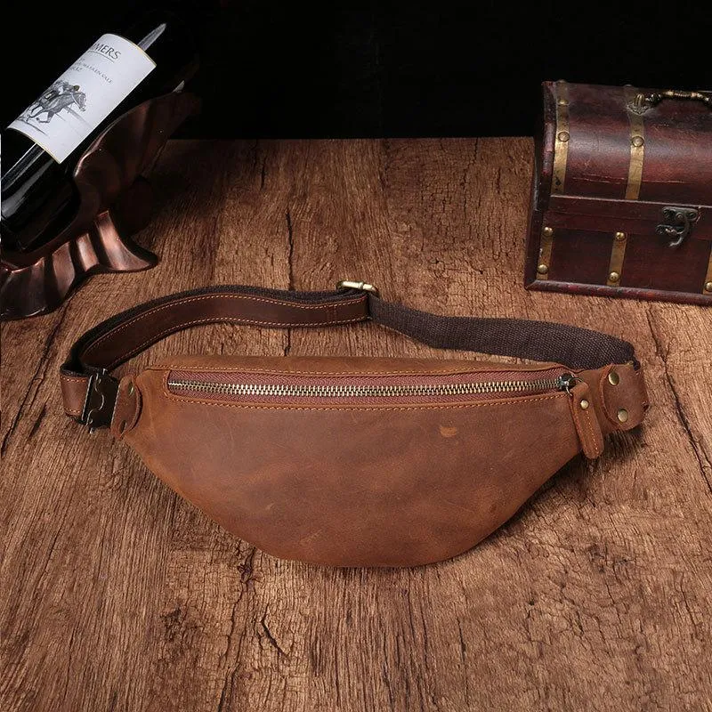 Vintage Brown Leather Men's Fanny Pack Coffee Waist Bag Chest Bag For Men Premium Material
