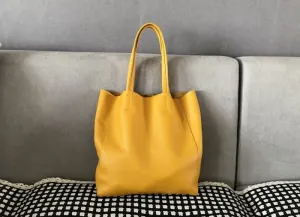 Fashion Womens Yellow Leather Vertical Tote Bags Yellow Shoulder Tote Bags Yellow Handbags Tote For Women Grain Leather
