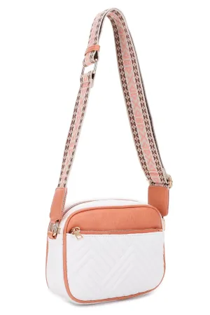 EJ60195 Two Tone Crossbody Bag With Guitar Strap Multiple compartments for easy organization Lightweight Lifestyle Fashion
