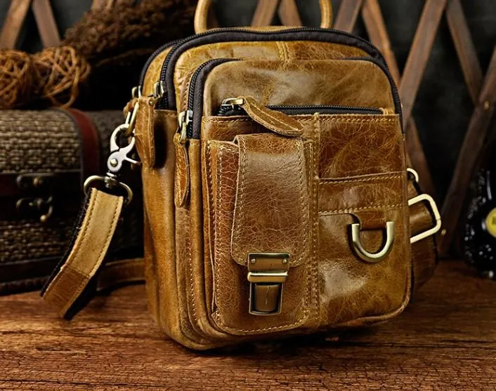 Mens Leather Small Side Bag COURIER BAG Waist Bag Holster Belt Case Belt Pouch for Men Fashion-forward financial piece