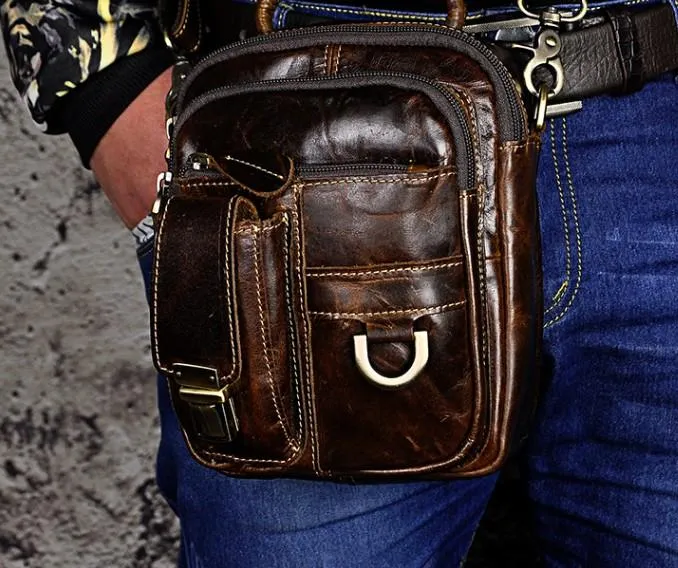 Trendy Style Compact Organizer Mens Leather Small Side Bag COURIER BAG Waist Bag Holster Belt Case Belt Pouch for Men