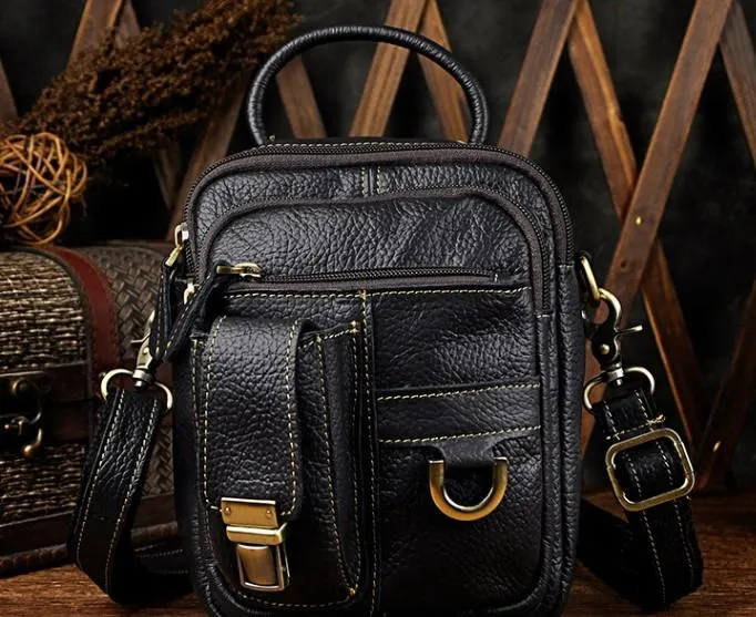 Mens Leather Small Side Bag COURIER BAG Waist Bag Holster Belt Case Belt Pouch for Men Timeless credit card holder Trendy Look