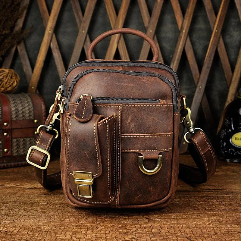 Mens Leather Small Side Bag COURIER BAG Waist Bag Holster Belt Case Belt Pouch for Men Daily Craft Outdoor Essential