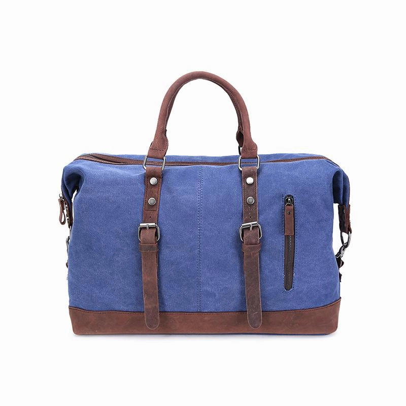 Canvas Leather Mens Large Blue Weekender Shoulder Bag Green Travel Duffle Bag Luggage Bag for Men Secure Grip