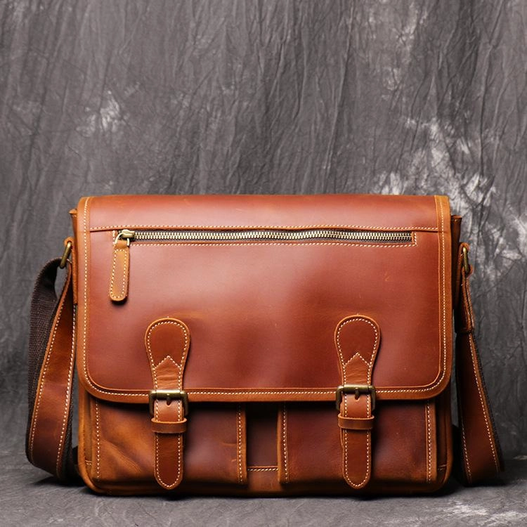 Cool Brown LEATHER MENS 12'' Side BAG COURIER BAG Brown MESSENGER BAG FOR MEN Street Fashion Smart Durability