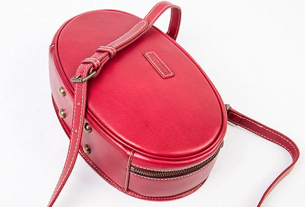 Leather Womens Round Handbag Crossbody Bag Shoulder Bag Purse For Women Functional travel satchel Minimalistic tote