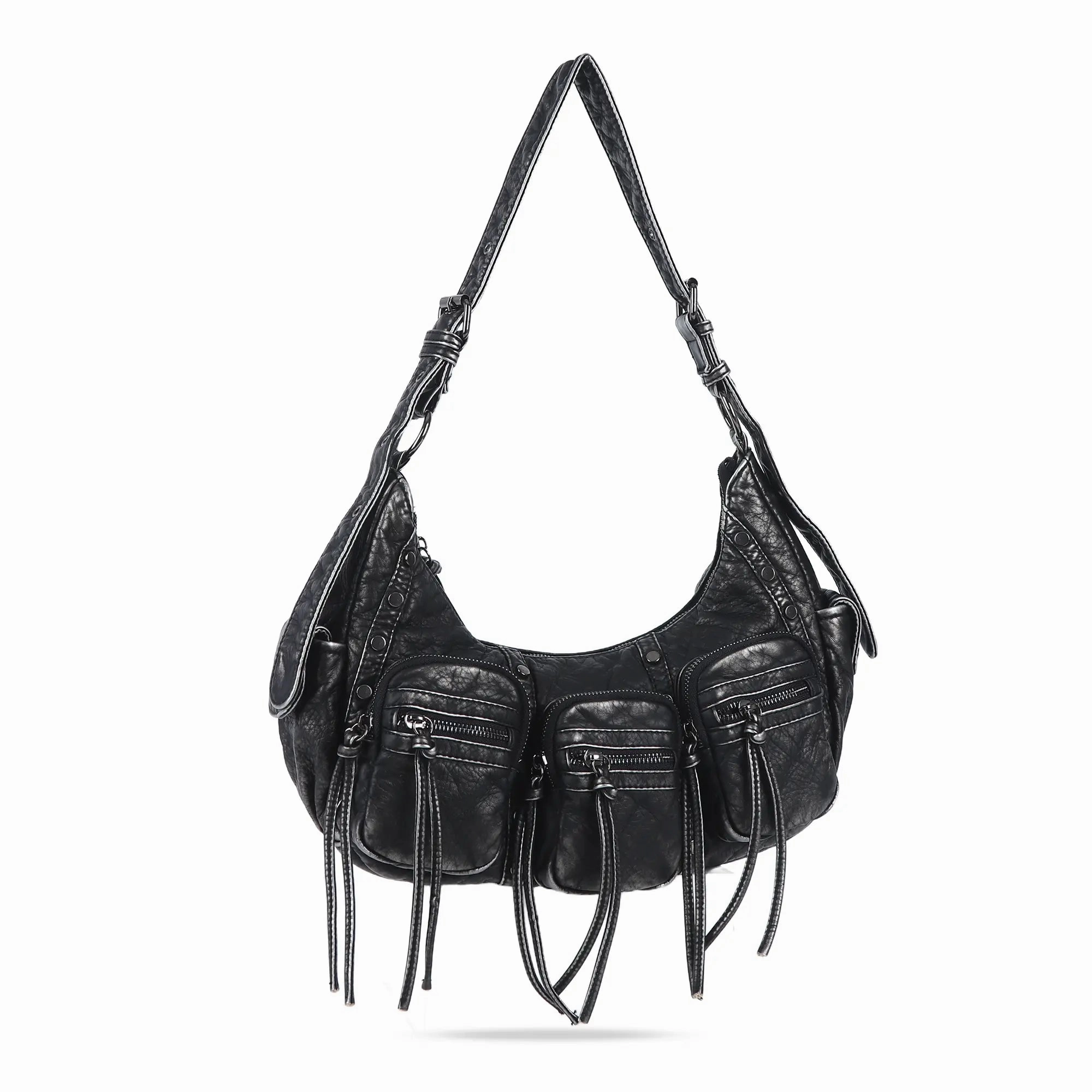 Multiple compartments for easy organization Trendy Washed Burgundy Shoulder Bag ?C Tassel Accent Women??s Hobo Vintage Style Purse