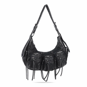 Minimalist Practical Style Strong and durable materials built to last Trendy Washed Burgundy Shoulder Bag ?C Tassel Accent Women??s Hobo Vintage Style Purse