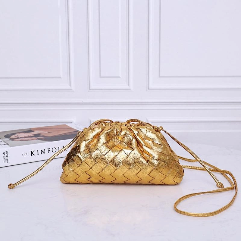 Small Handcrafted Lambskin Leather Weave Cloud Pouch With Pleated Design, Woven Crossbody Clutch Evening Bag Fashion Detail Smart Design