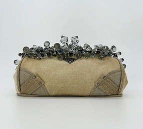 classic accessory Prada Mistolino Natural Canvas Crystal Beaded Top Pochette