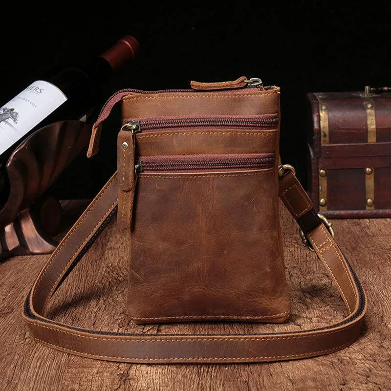 Vintage Leather Men's CELL PHONE HOLSTER Belt Pouch Waist Small Side Bag For Men Classic Craft Minimal Geometry