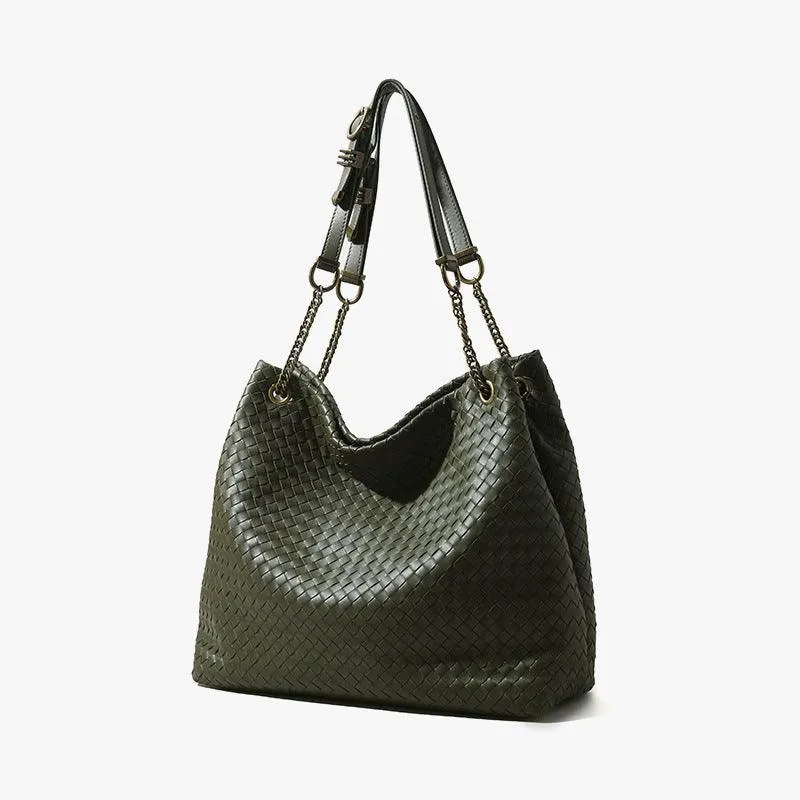 Premium Handwoven Lambskin Tote Bag | Handcrafted Vintage Lock Drawstring Spacious & Versatile Shoulder Bag, Lambskin Shopper Adjustable Strap