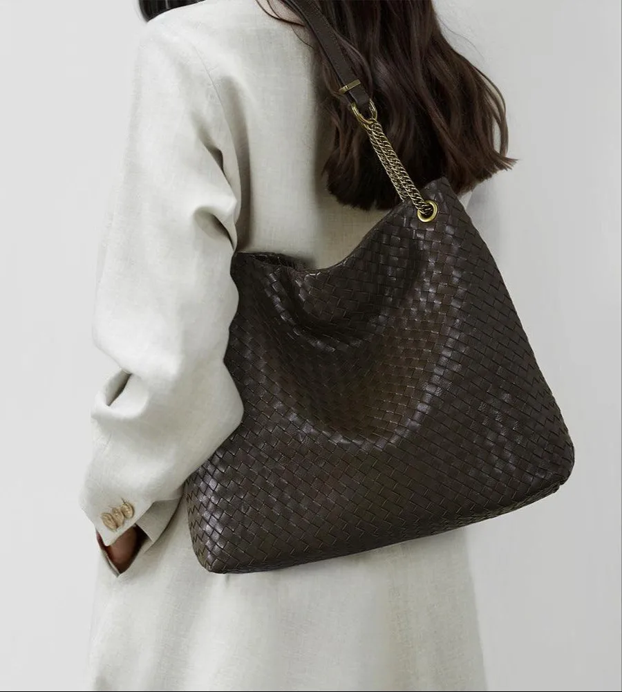 Trendy Look Classic Style Premium Handwoven Lambskin Tote Bag | Handcrafted Vintage Lock Drawstring Spacious & Versatile Shoulder Bag, Lambskin Shopper