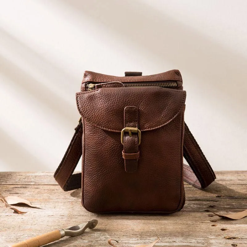 Cool Leather Coffee Belt Pouches Mens Waist Bag Shoulder Bag for Men Modern Efficiency Functional Choice