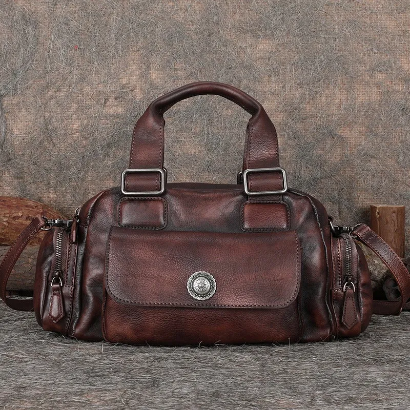 Handmade Coffee Leather Womens Vintage Handbag Best Shoulder Bag Vintage Crossbody Purses for Ladies Simple Elegance