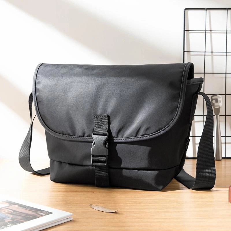 Daily Essential Cool Black Mens 10 inches Nylon Cloth Side Bag Black Messenger Bags Postman Bag for Men