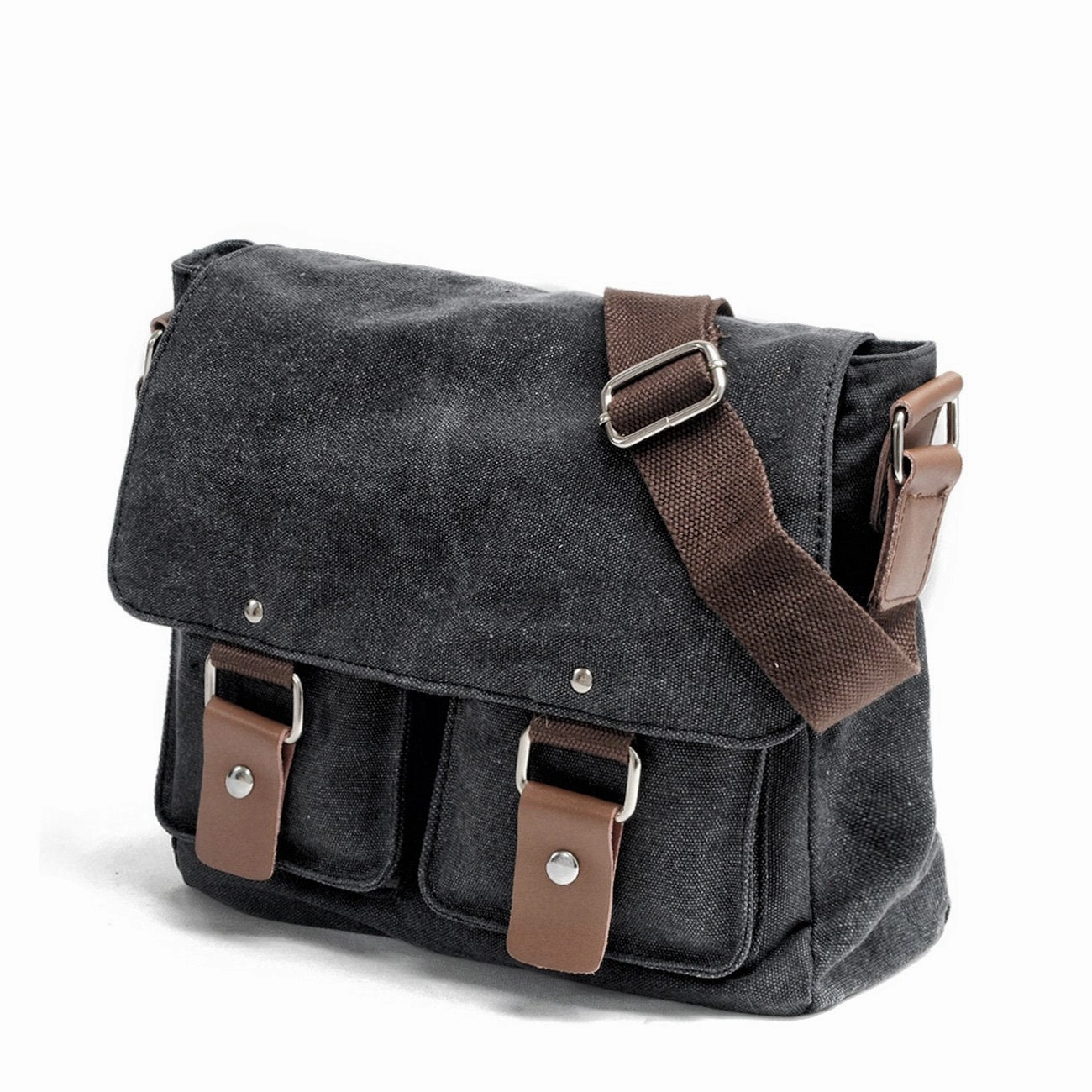Cool Canvas Leather Mens Small Black Side Bag Messenger Bag Shoulder Bag For Men Stylish Journey Minimalist Comfort