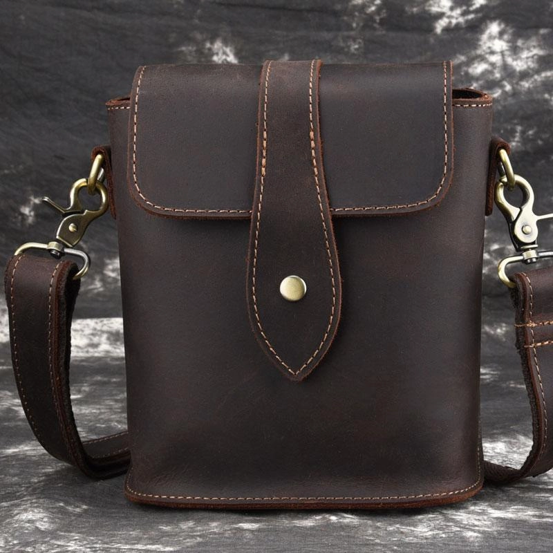 Cool Vintage Brown Leather Mens Tablet Messenger Bag Small Side Bag Messenger Bags For Men Stylish Carry