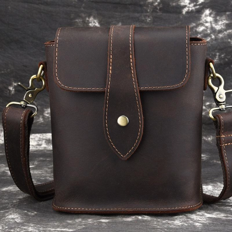 Cool Vintage Brown Leather Mens Tablet Messenger Bag Small Side Bag Messenger Bags For Men Functional Everyday Contemporary Touch