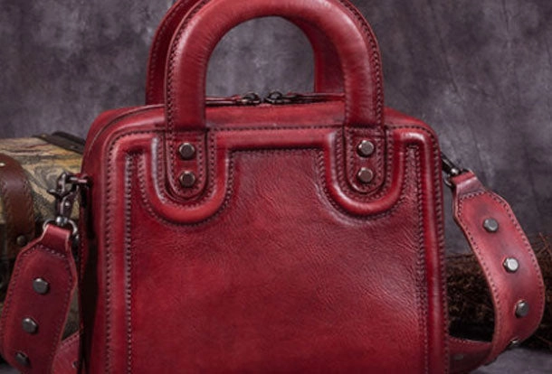 Eco-Friendly Choice Genuine Leather Handbag Vintage Rivet Crossbody Bag Cube Shoulder Bag Purse For Women