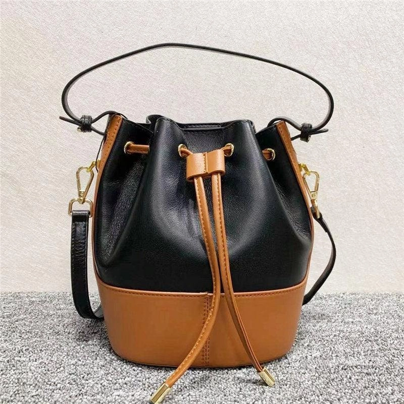 Simple Modern Design Women Leather Bucket Bag, Women Chic Distressed Leather Shoulder Bag, Women Leather Crossbody dark brown and Black Bucket Women Pouch Bag