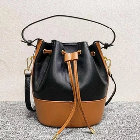 Women Leather Bucket Bag, Women Chic Distressed Leather Shoulder Bag, Women Leather Crossbody dark brown and Black Bucket Women Pouch Bag Stylish Daywear Accessory Light Urban Carry