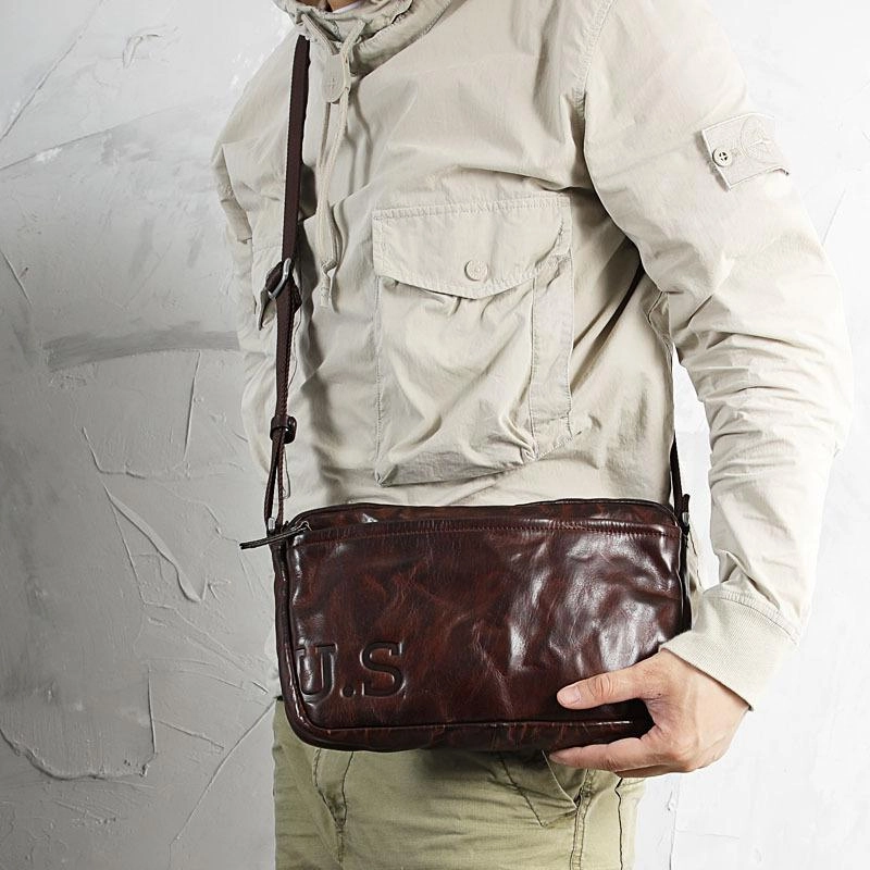 Lightweight Organizer Simple Lifestyle Casual Black Leather Mens Cool Side Bag Messenger Bag Coffee Postman Courier Bag for Men