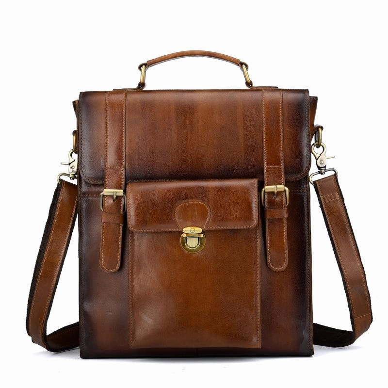 Cool Leather Mens Briefcase Messenger Bag Shoulder Bag Satchel Backpack for men Compact Journey